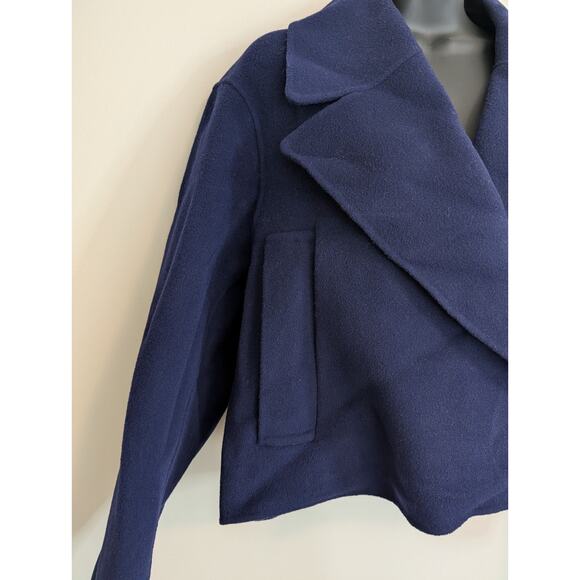 Max Mara Sportmax Kuens Oversized Crop Virgin Wool Jacket Navy Size 0 - Picture 4 of 15